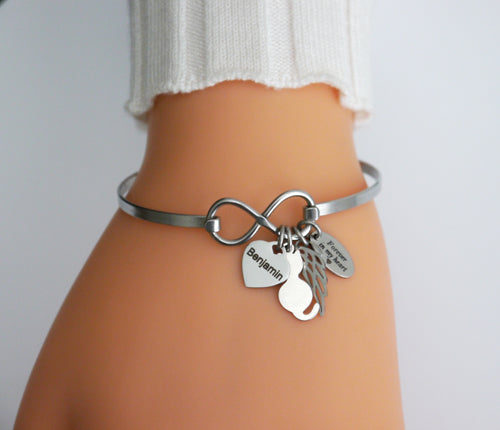 Cat Memorial Infinity Bracelet - Personalized Heart with Name - Loss of Cat Gift