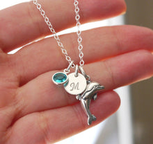 Load image into Gallery viewer, Dolphin Necklace - Initial Necklace - With Birthstone - Sterling Silver - Personalized