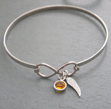 Load image into Gallery viewer, Angel Wing Infinity Bangle with Birthstone Charm