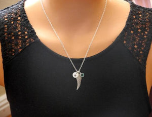 Angel Wing Necklace - Initial Necklace - With Birthstone